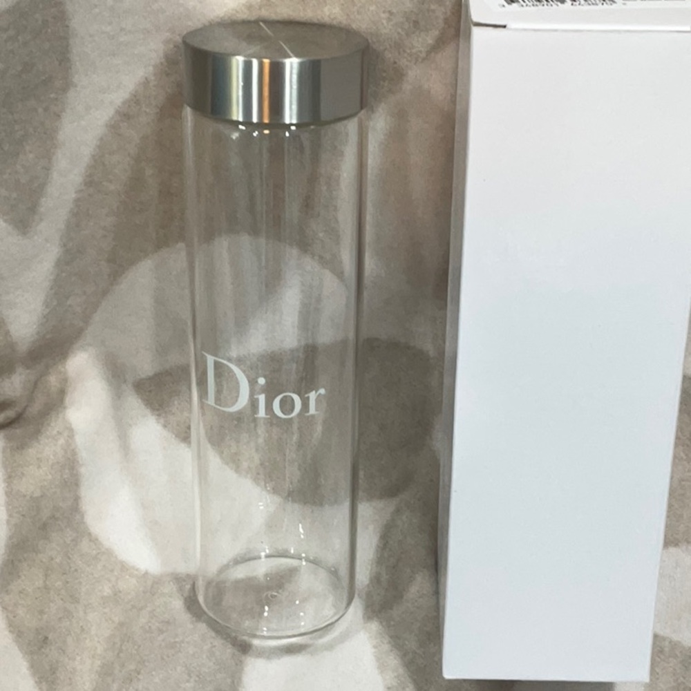 Dior Clear Glass Water Bottle with Silver Cap - Picture 2 of 4